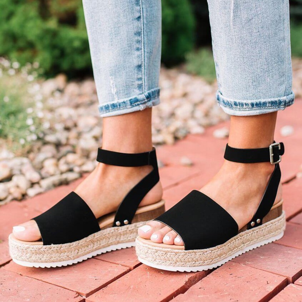 Boho Platform sandal black tan espadrille - Picture 2 of 2